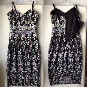 Black Midi dress with floral accents